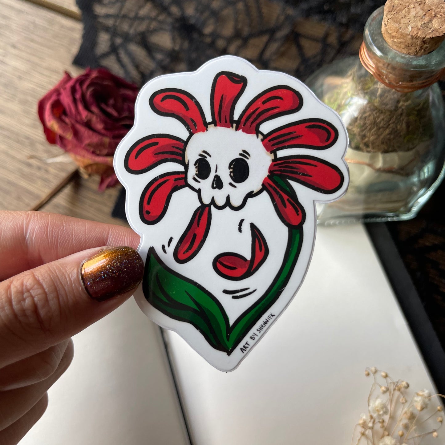 Skull Flower Sticker