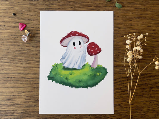 Mushroom Ghostie Art, Spooky Home Decor For Nature and Ghost Lovers, Cottagecore Wall Art, Unframed